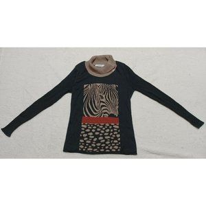 Skovhuus Zip Turtleneck Sweater Women’s Size M Black Zebra